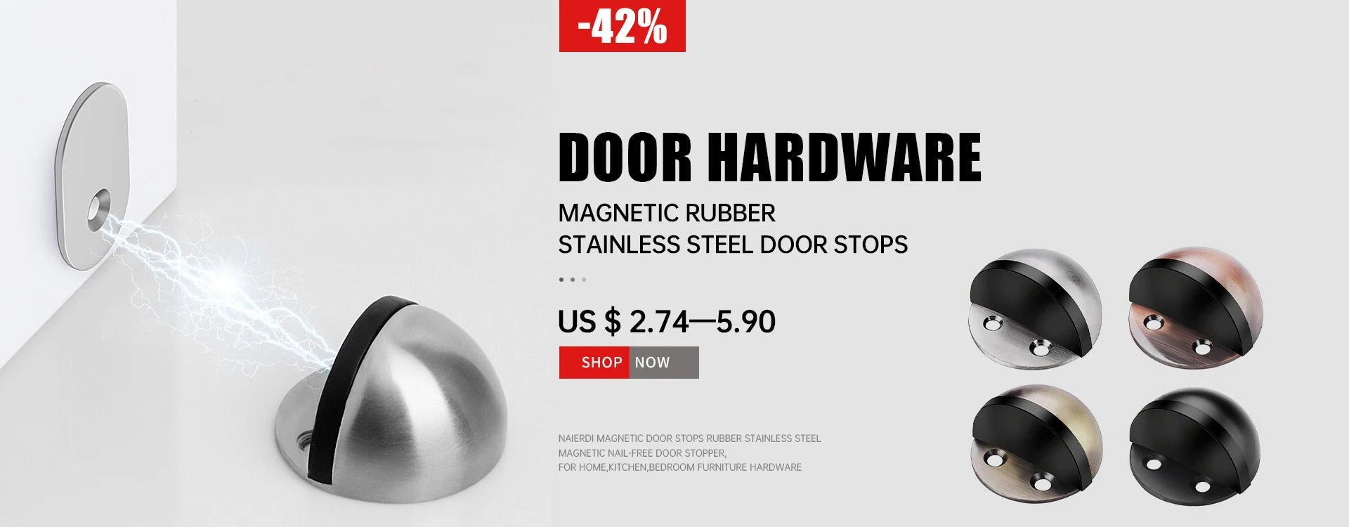 NAIERDI 304 Stainless Steel Door Stopper,Magnetic Door Stop,Door Catch,Nail-free Screws for Stronger Mount,Furniture Hardware