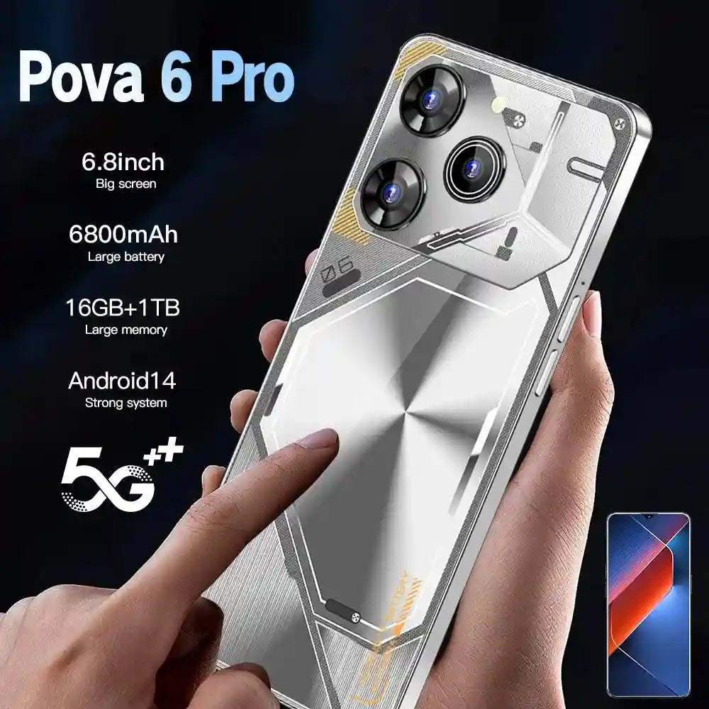 Pova 6 Pro 5G Smartphone: 16GB RAM, 1TB Storage - Black, White, Green Tidesmit