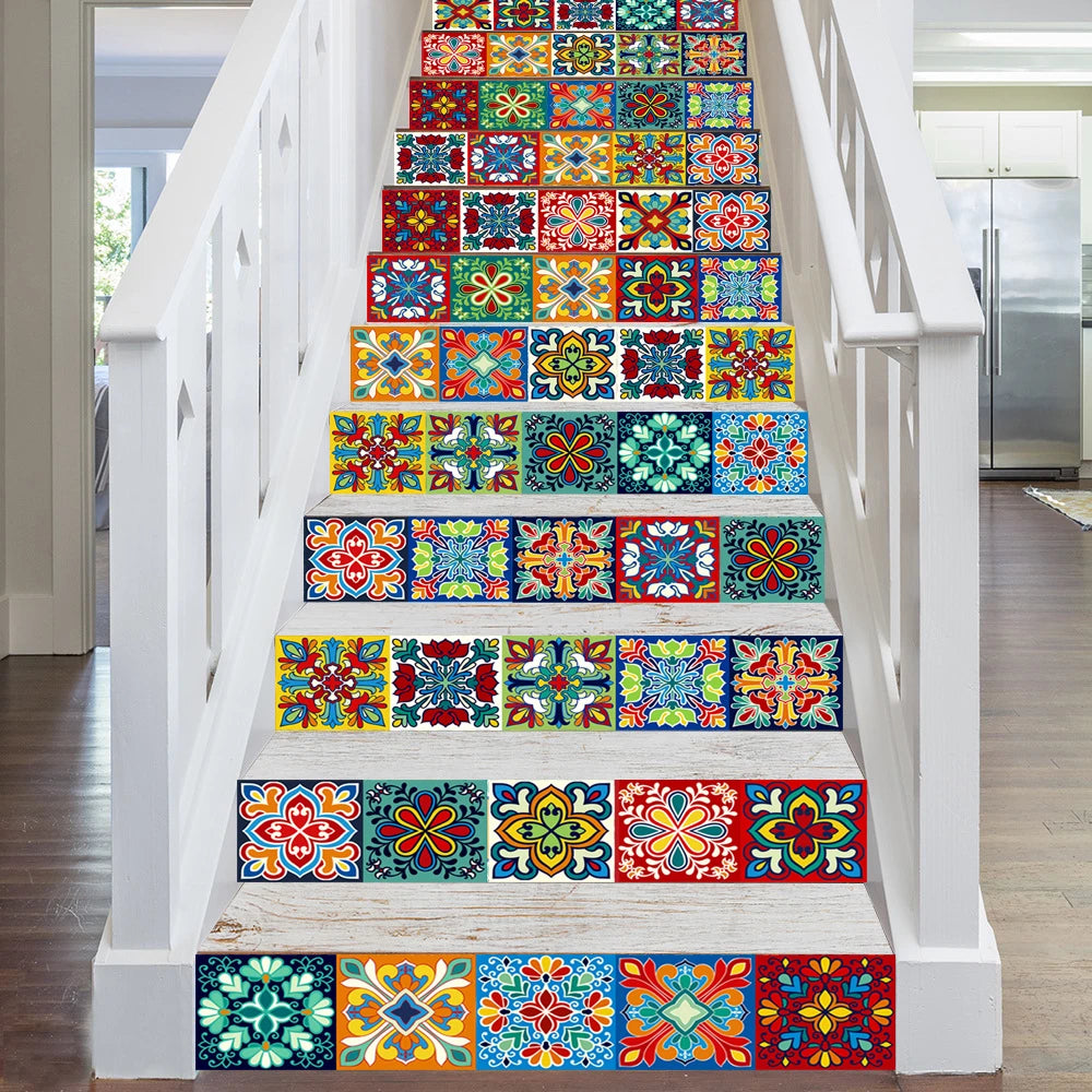 Colorful Pattern Ceramic Tiles Wall Sticker Tables Bathroom Kitchen Home Decor Wall Decals Waterproof Peel & Stick PVC Art Mural