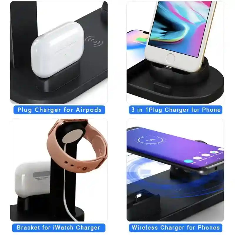 4 in 1 Wireless Charging Station - Fast 15W Qi Certified Dock (Black) Tidesmit