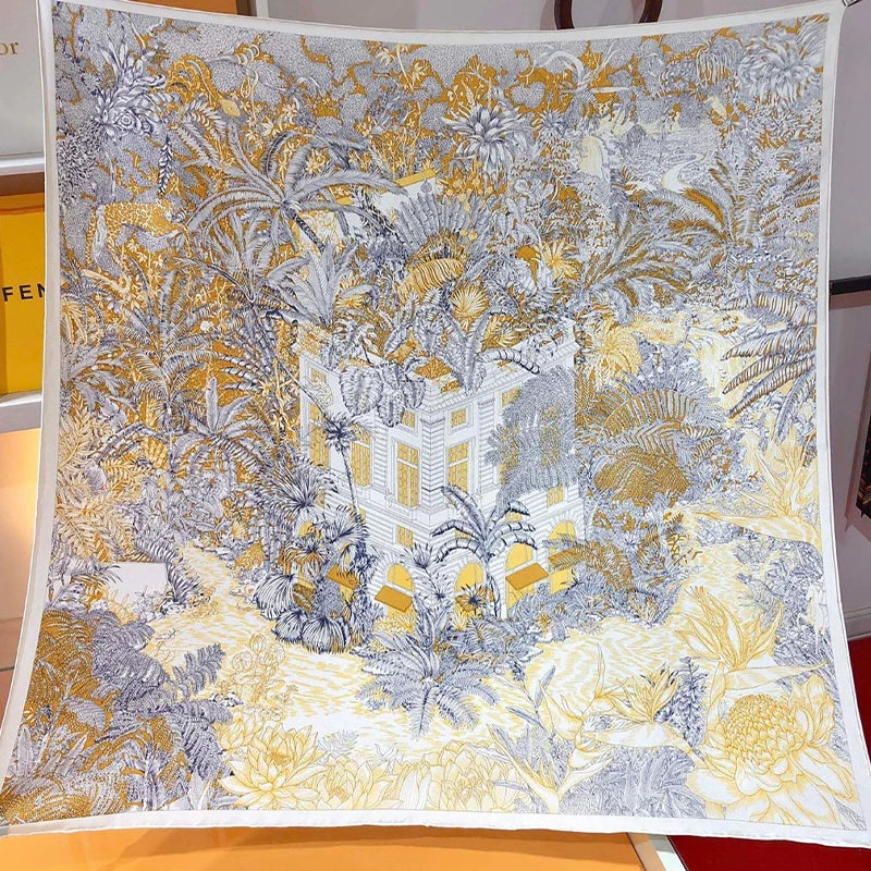 Luxurious 90*90cm Square Jungle blessing Silk Scarf Gift Designer Brand Specially Designed Hand rolled for Elegant Individuals