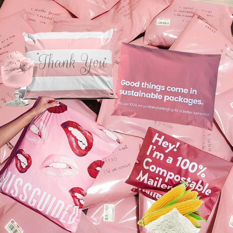Logo Printed 100% Compostable Polymailer Courier Packaging Mail Clothes 10x13 Cornstarch Plastic Postal Mailing Polybag