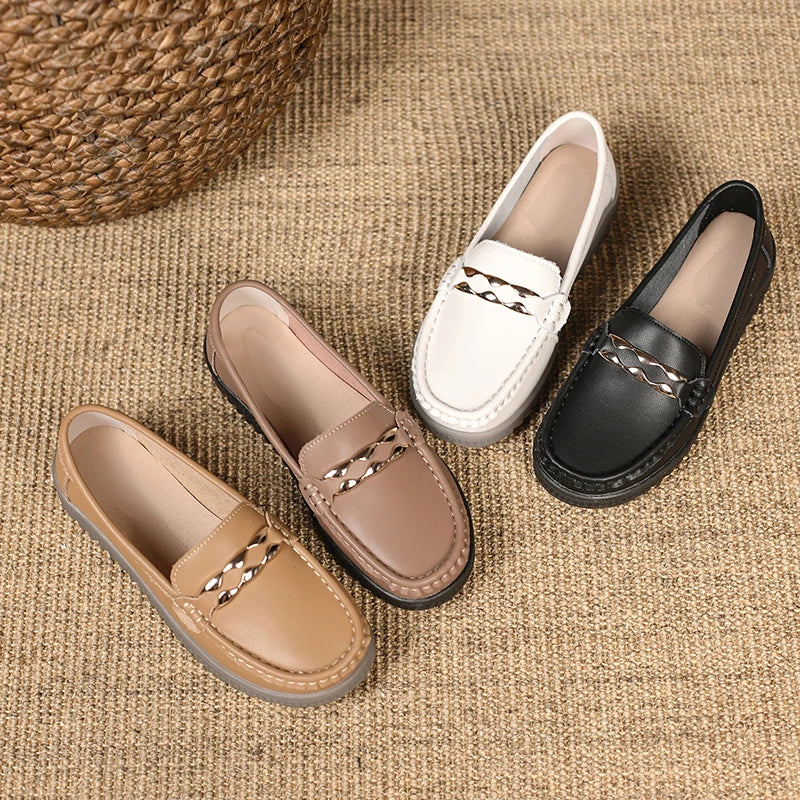 New Top Quality Ladies Shiny Low Heel Shoes Genuine Leather Classic Flat Women's Formal Loafers Customize Your logo Brand Casual