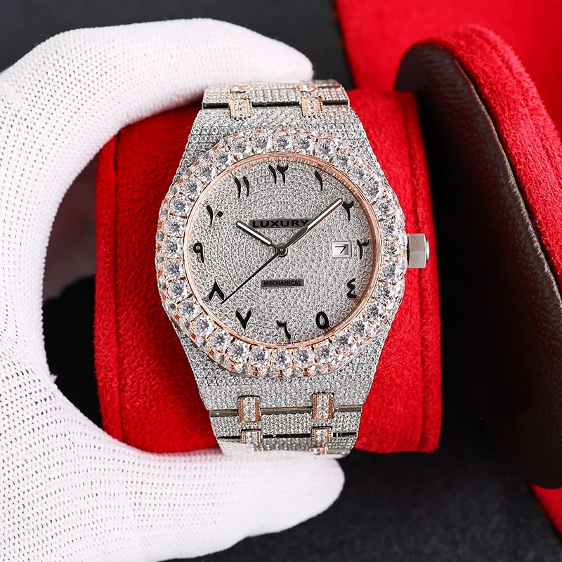 Wholesale Customized High Quality Iced Out Men's Mechanical Diver Watch Water Resistant with Moissanite & Diamond Tester