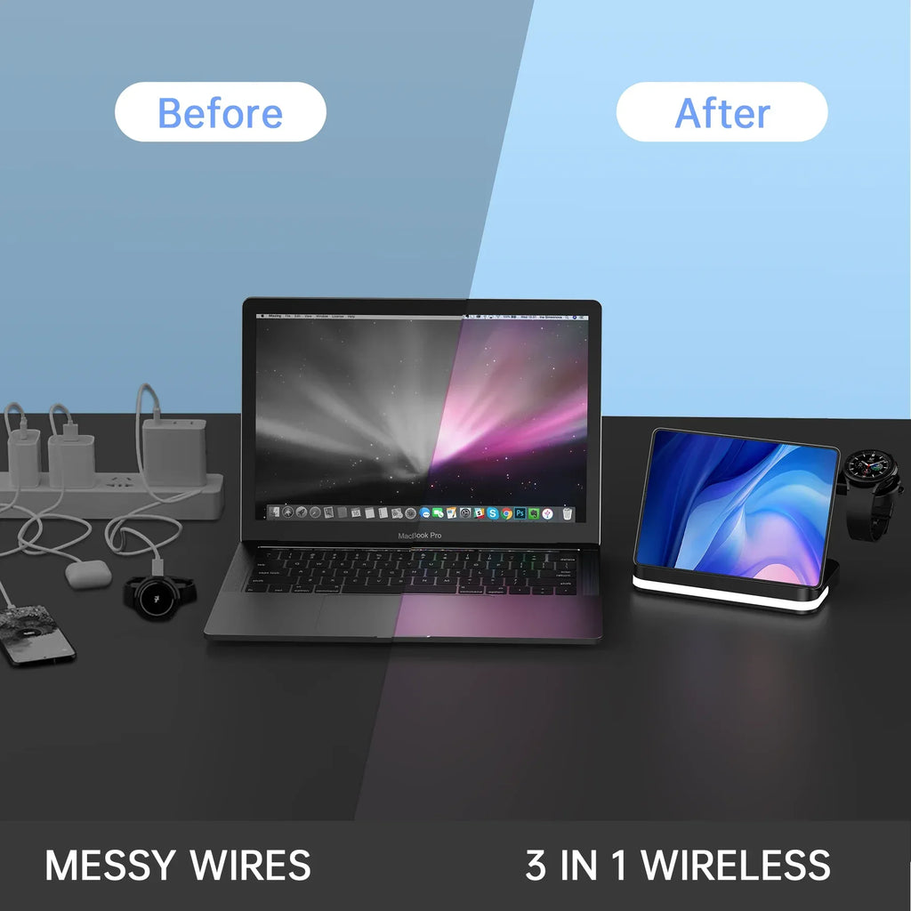 3-in-1 Wireless Charging Station 15W Magnetic Stand - Black & White Tidesmit