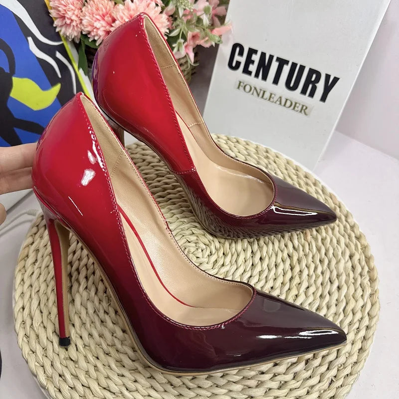 Red Black Gradient Women Pointed Toe Shoes 8CM 10CM 12CM Size 34-46 Elegant Stiletto Pumps for Formal Dress Sexy High Heels