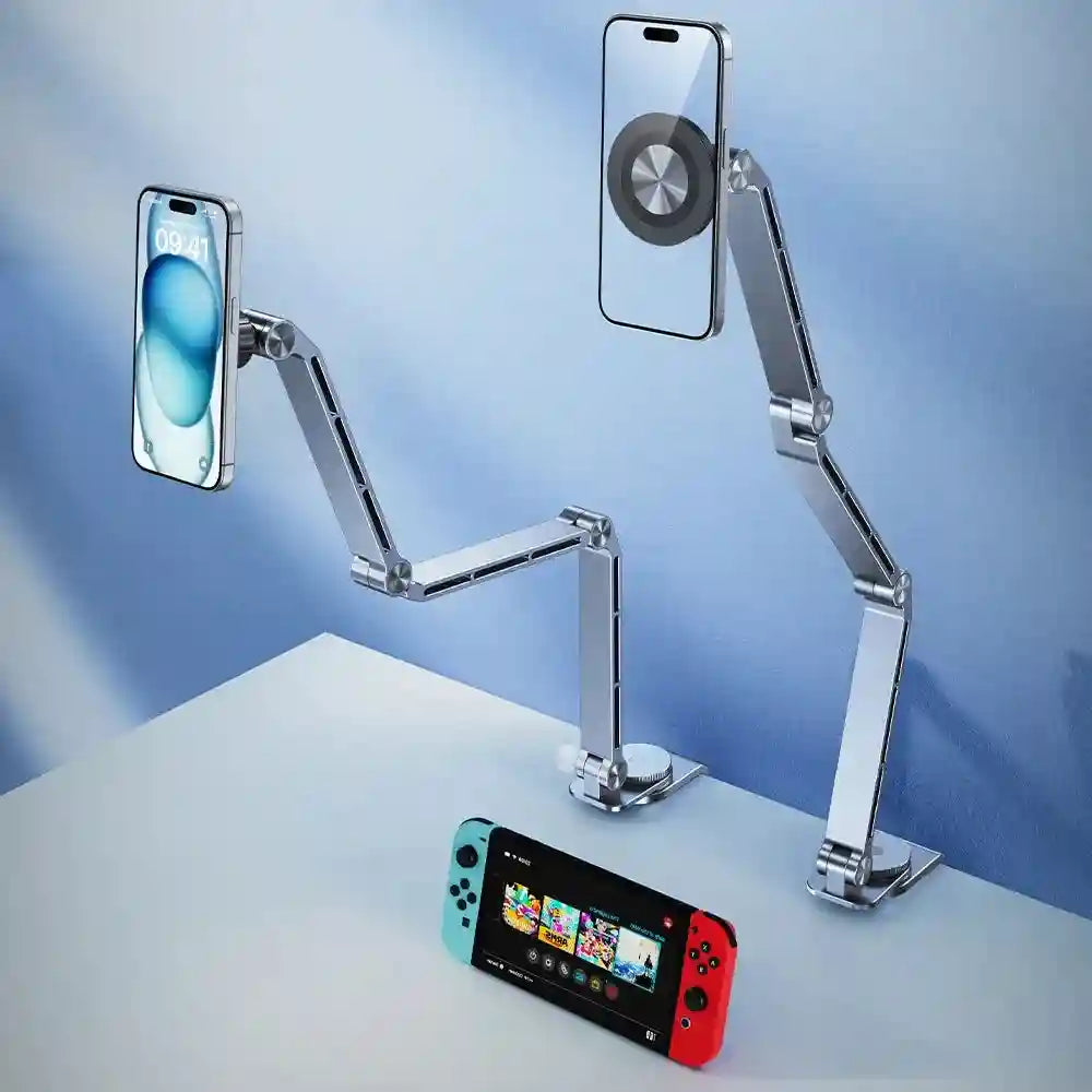 Magnetic Foldable Desk Phone Holder Aluminum Stand - Gray Tidesmit