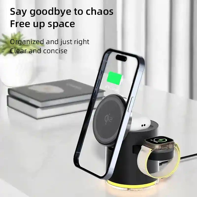 4-in-1 Fast Wireless Charger with LED Lamp - Qi Certified Station Tidesmit