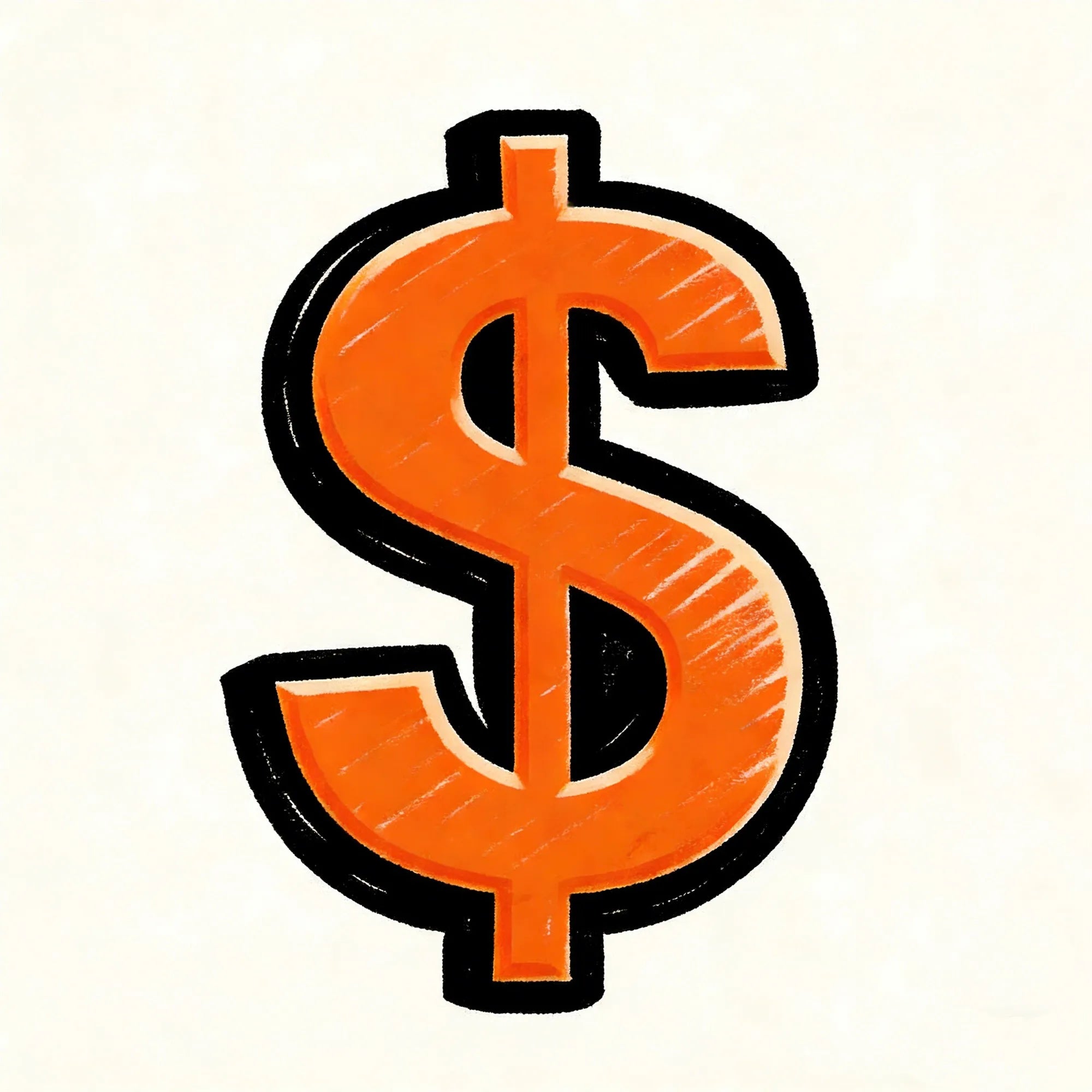 Orange dollar sign icon with black outline, representing luxury fashion trunks and designer handbag shopping value.