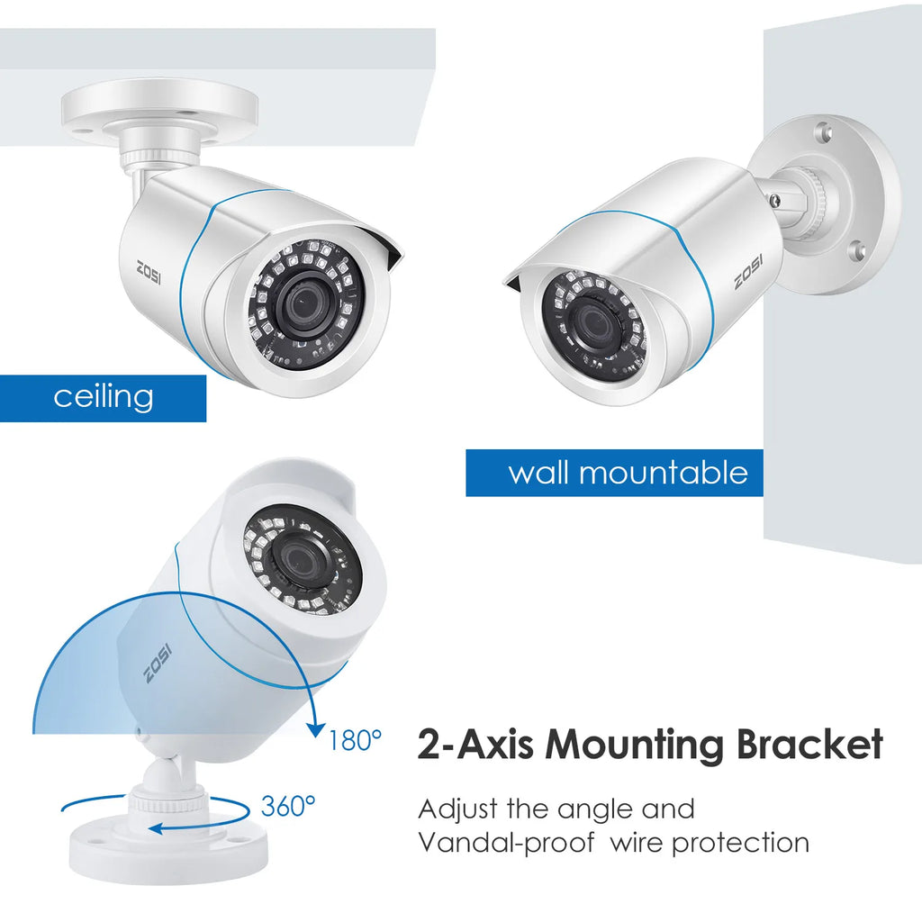 ZOSI HD 1080P 2MP H.265 4-in-1 CCTV Video Home Security IR Night Vision Weatherproof Bullet Camera for Surveillance System