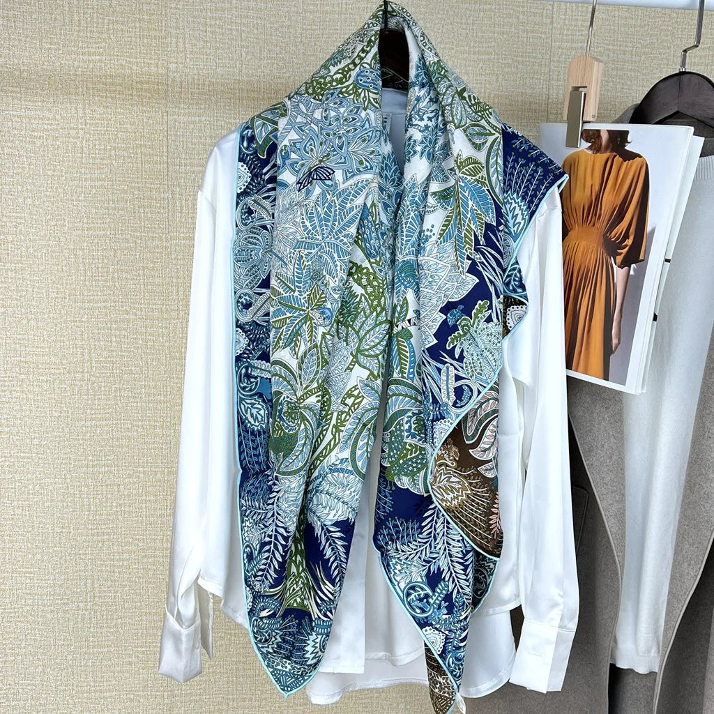 108cm Silk Twill Square Scarves 19MM Heavyweight Silk Printed Scarf 100% Mulberry Silk Two-tone Large Square Scarf