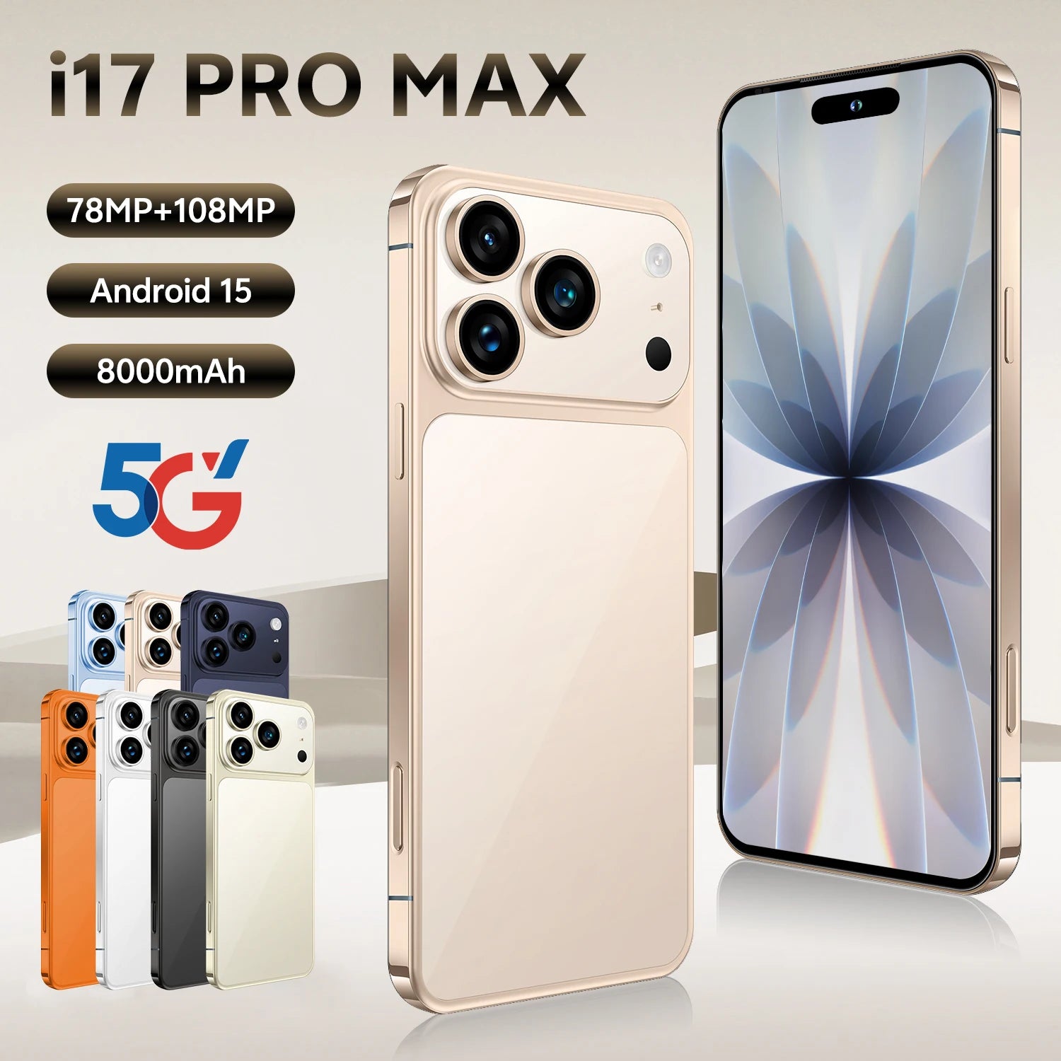 Tidesmit 5G Smartphone, 1TB Storage, 16GB RAM, OLED Display Gold 16g 1TB Tidesmit