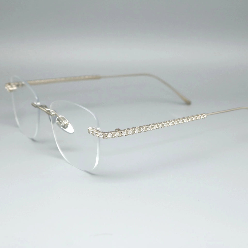 High-End Handcrafted Unisex Rimless Eyewear Moissanite-Encrusted Temples Lightweight Metal Frame Fashionable Myopia Glasses for