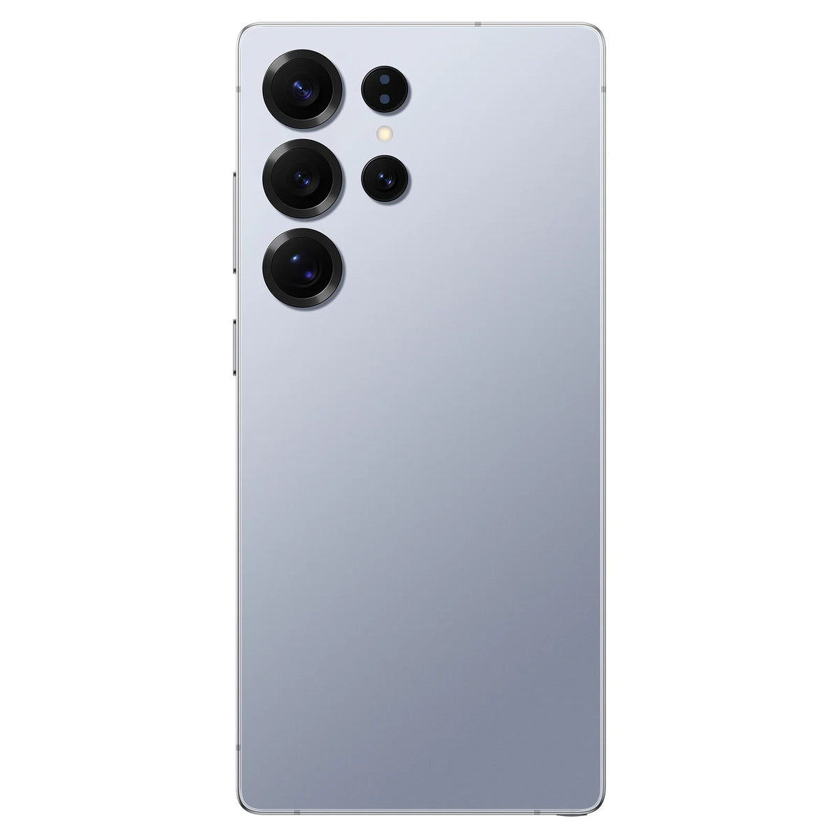 Blue-gray smartphone back with quad camera module and circular flash