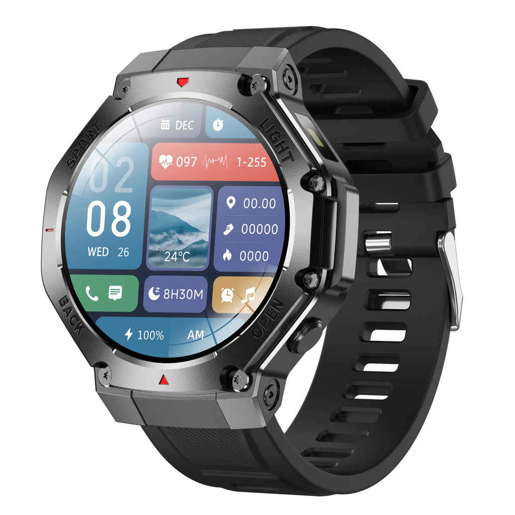 Men Outdoor Sports Smartwatch - 1.53 Inch Fitness Tracker & Heart Monitor black silicone My Store