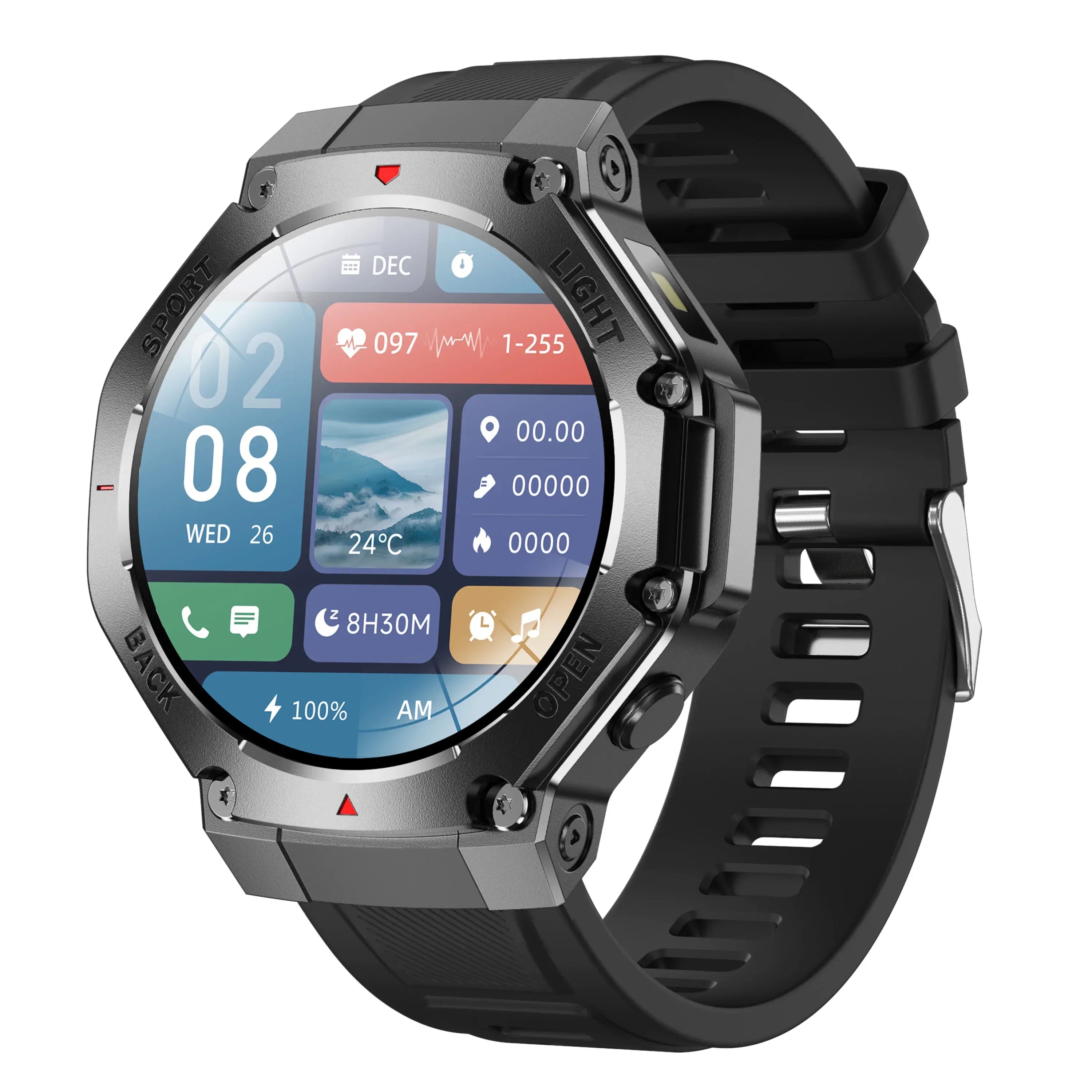 Men Outdoor Sports Smartwatch - 1.53 Inch Fitness Tracker & Heart Monitor black silicone My Store