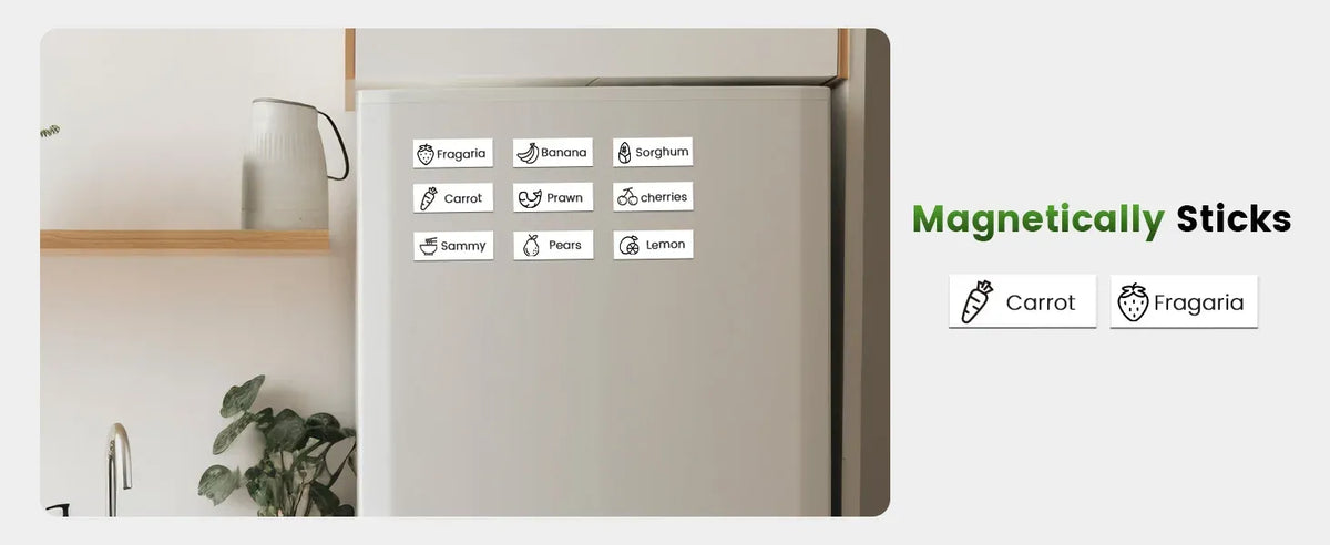 Magnetically sticking label set with multiple small label options on a board
