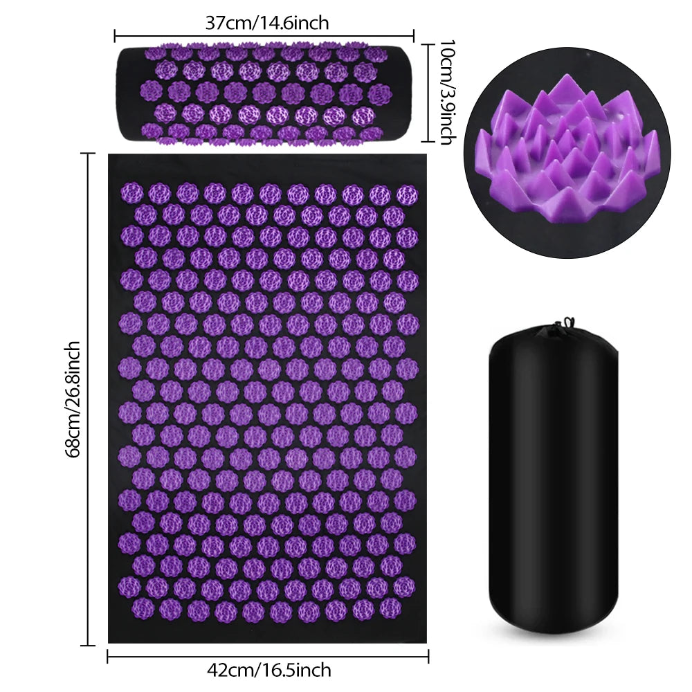 Acupressure Massage Mat for Back Relief – Lotus Spike Cushion Set Back Massage Instrument 3PCS Purple Tidesmit