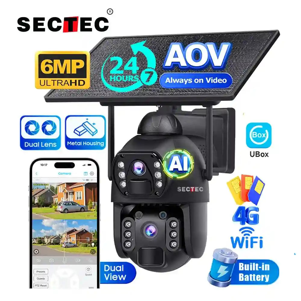 4G Solar Security Camera 6MP Wireless PTZ Outdoor Smart Security 6MP Tidesmit