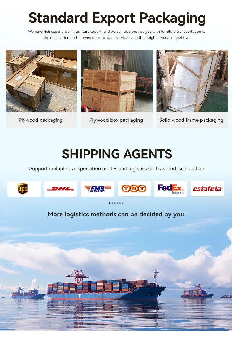 Shipping and export packaging poster with carrier logos and container ship