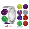 Holographic glitter sticker label roll with round multicolor sequin designs