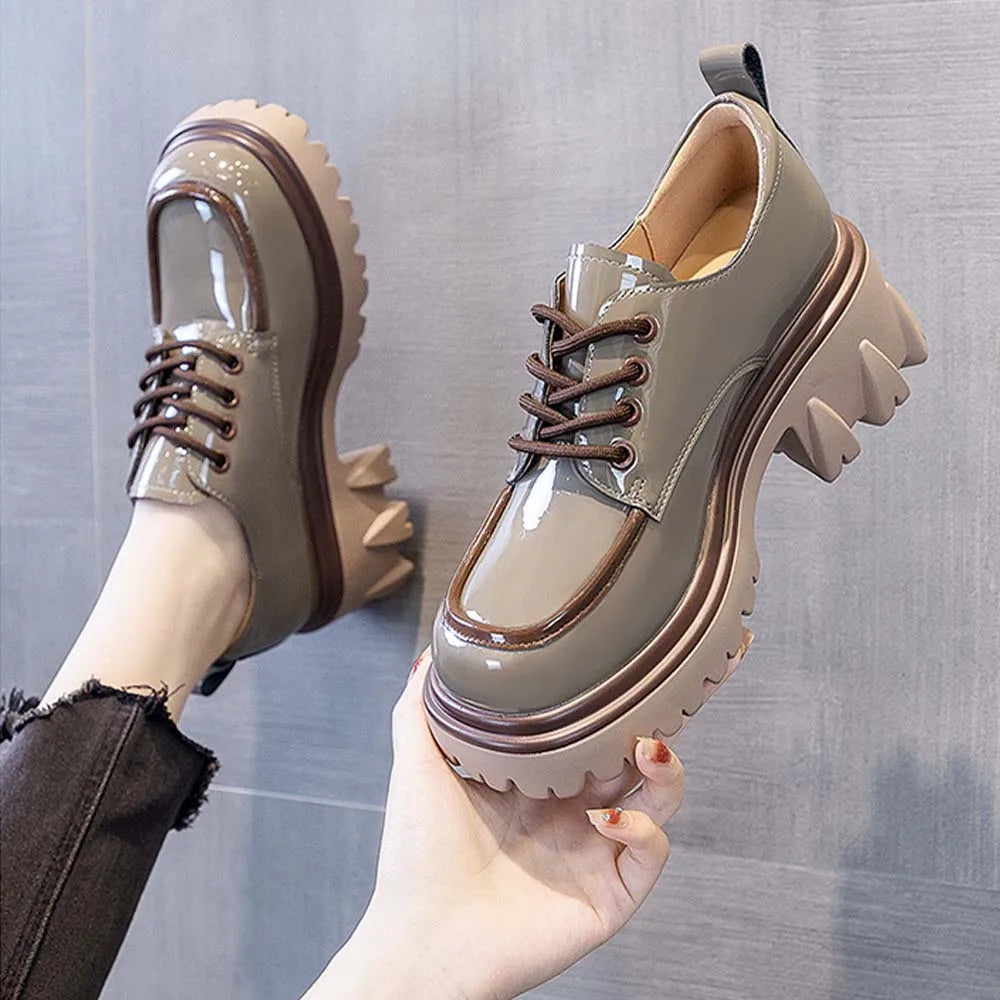 2025 New Women's British Style Spring Autumn Color Blocked Fashion Thick Heel Thick Soled Height Increasing Loafers for Women