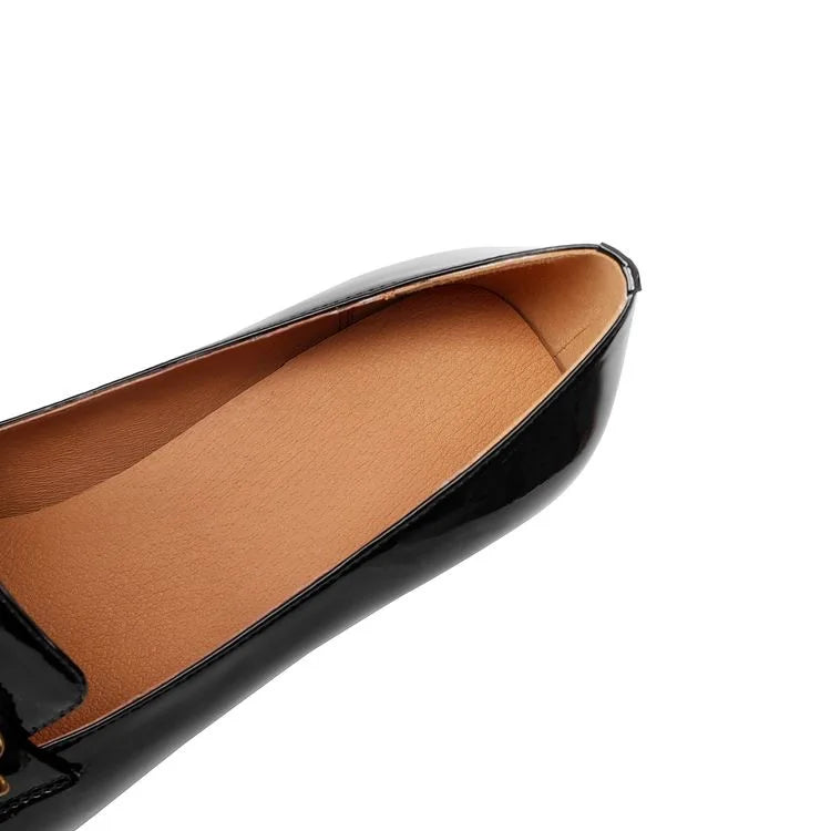 Ladies Genuine Leather Square Toe Block Heel Slip-On Formal Office Pumps with Height Increasing
