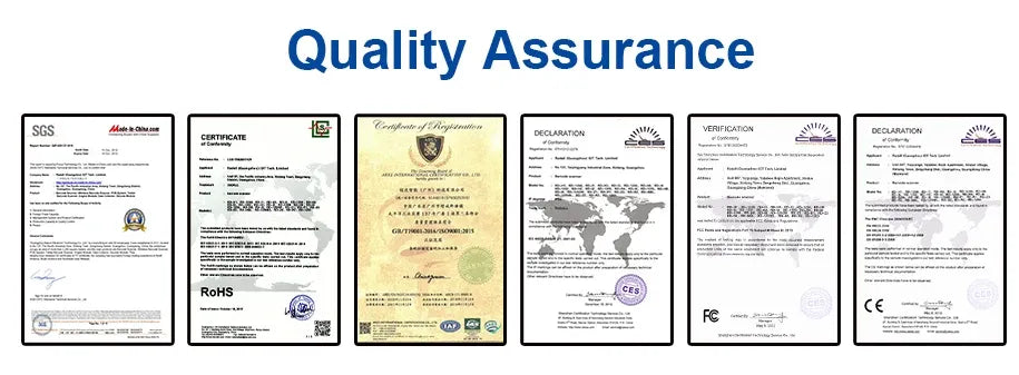 Wireless barcode scanner quality assurance certificates collage