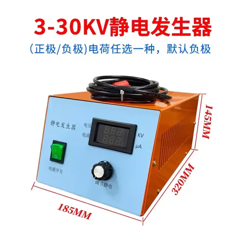 3-30 kV static charge generator with orange control box, digital display, cable and knob