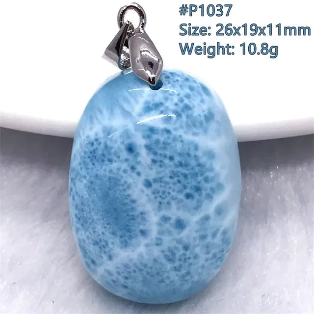 Natural Blue Larimar Trendy Necklace Pendant Women Men Gift Beads 925 Sterling Silver Dominica Water Drop Crystal Stone Jewelry