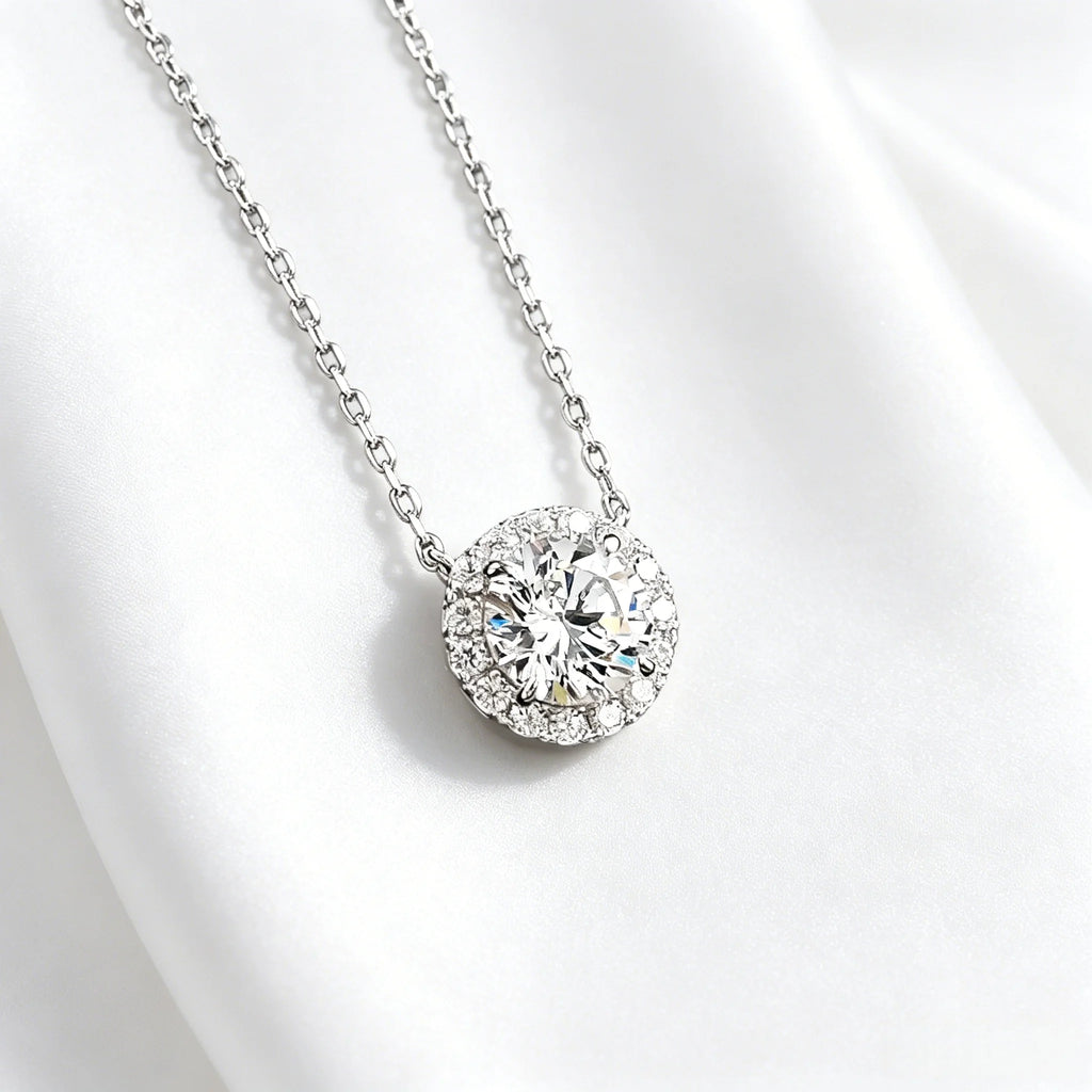 White Gold 14K Solid Gold Solitaire Pendant Necklace with 1ct Lab Grown Diamond Luxury Women's Party Gift Collection
