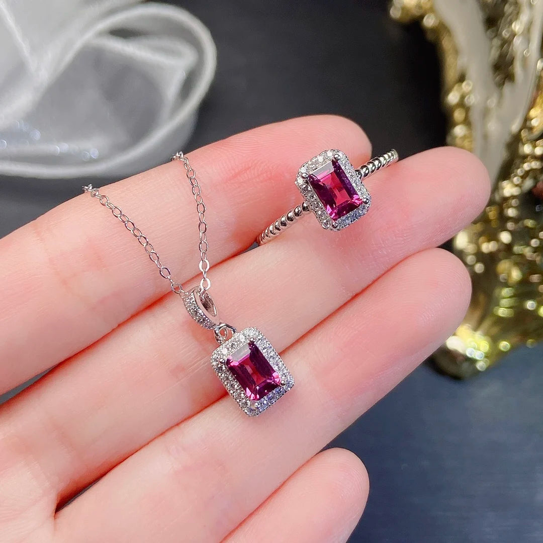 Luxury 925 Sterling Silver Women's Jewelry Set Gold Natural Garnet for Parties Weddings CMA Certified