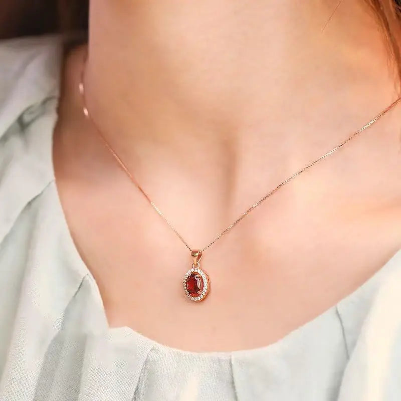 Factory Price 925 Silver 4mm*6mm Natural Garnet Pendant Necklace Jewelry for Wholesale and OEM ODM Service