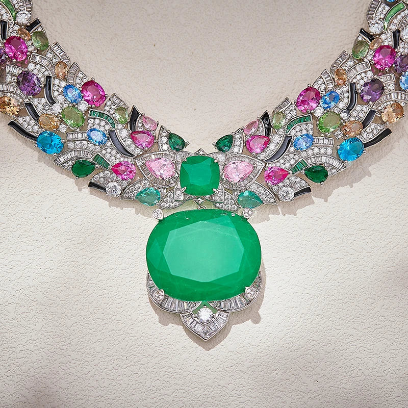 Vintage High-end Colorful Large Carat Ruby Pendant Evening Dress Chain Gorgeous Exaggerate Bride Wedding Jewelry Necklace