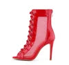 9.5cm Red Dance Heels Latin Boots Open Toe Ballroom Swing Performance Jazz Bachatas Dancing Shoes for Women