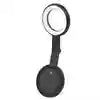 Black plastic port dust cover with a circular cap and attached tether for protecting electronic charging ports.