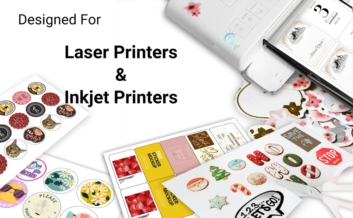 Matte white vinyl sticker paper for laser and inkjet printers, printable sticker sheets