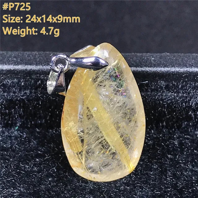Natural Gold Rutilated Quartz Sterling Silver Pendant Necklace for Women & Men Healing Wealth Gift CCGTC Certified AAAAA