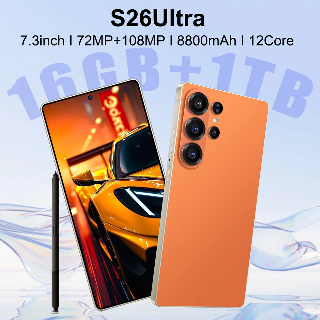 S26 Ultra 5G smartphone with 7.3-inch display, 108MP camera, and built-in pen in a sleek unlocked Android design