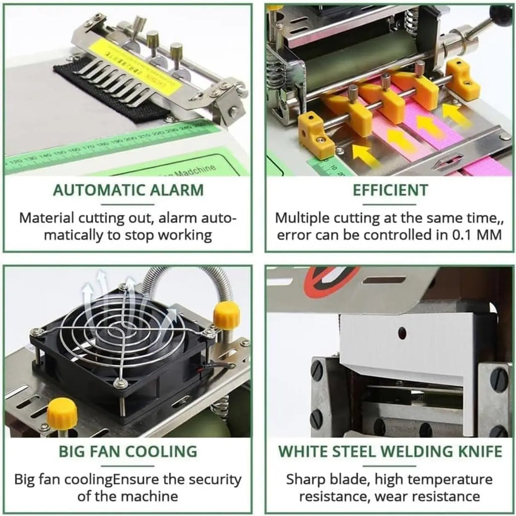 988 Automatic Hot and Cold Tape Cutter Textile Ribbon Strip Cutter for Cutting Knitwear Leather Ribbon Webbing Cutting Machine