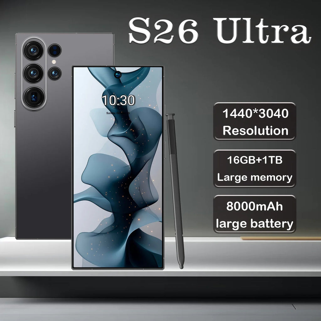 Fast S26 Ultra 2026 5G smartphone with 6.9 inch screen, 108MP camera, and 1TB storage for high performance
