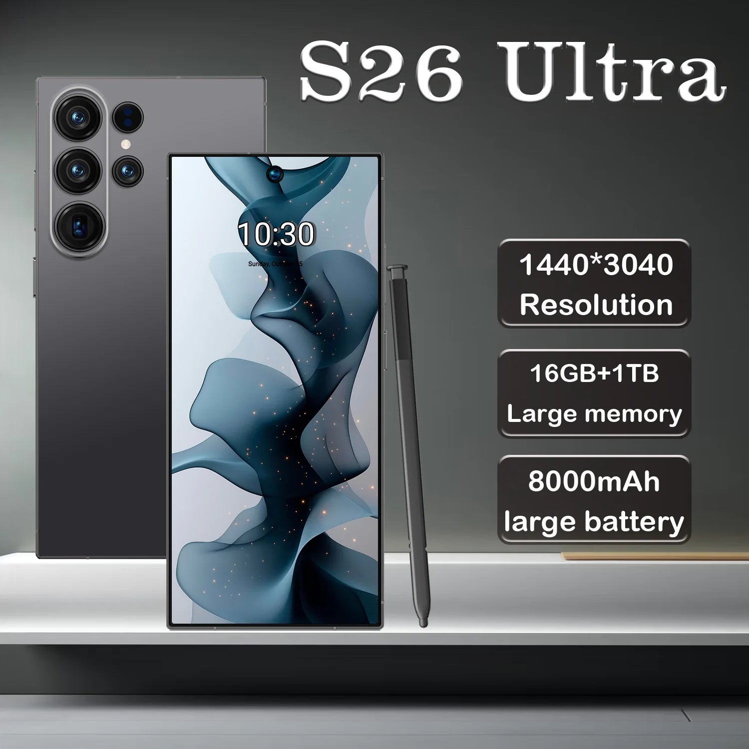 Fast S26 Ultra 2026 5G smartphone with 6.9 inch screen, 108MP camera, and 1TB storage for high performance