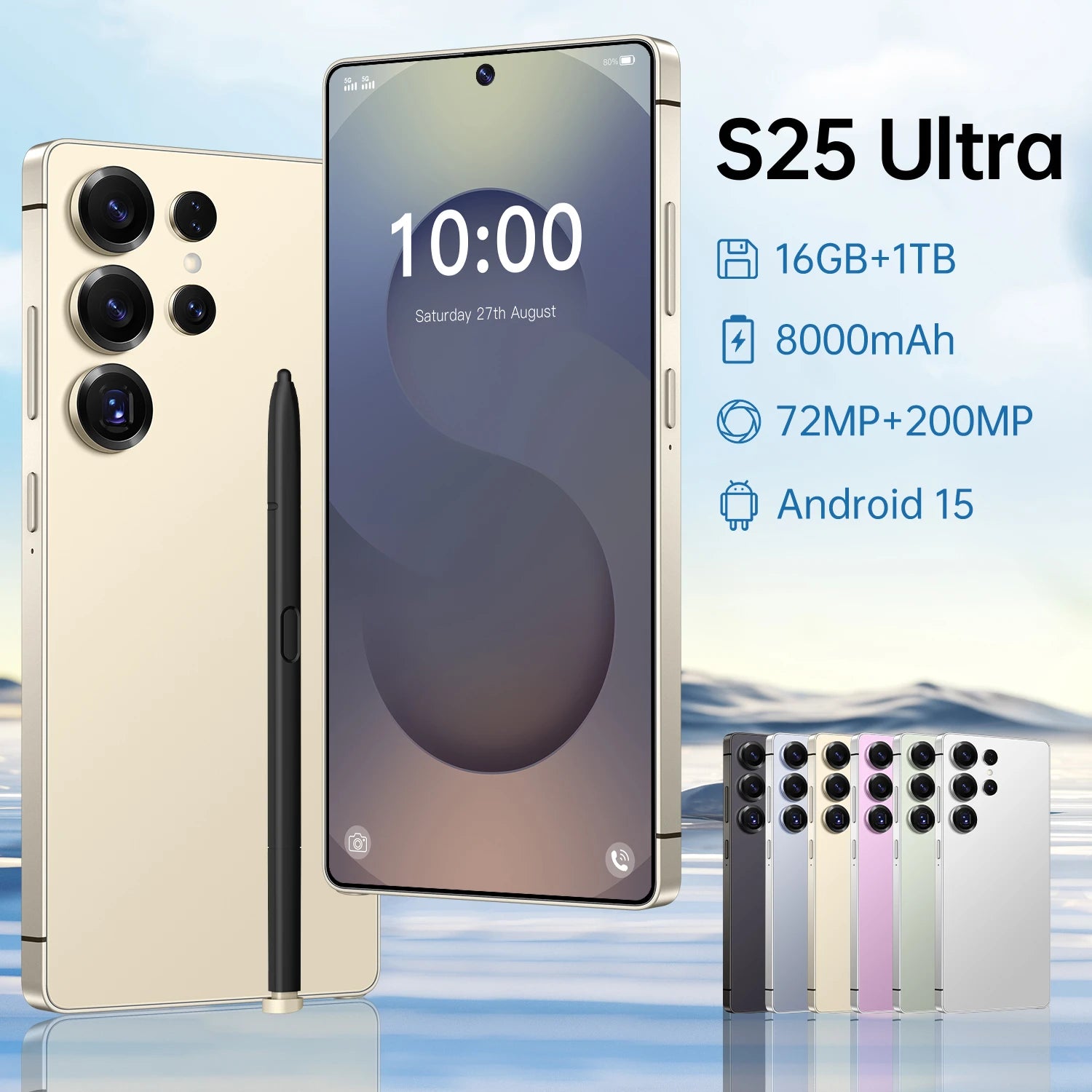 Unlocked 5G Smartphone 16GB RAM 1TB Storage 108MP Camera Gold 16g 1TB Tidesmit