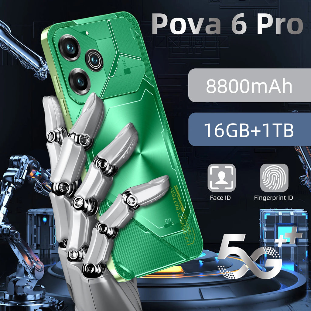 POVA 6 Pro 5G Smartphone, 16GB RAM, 1TB Storage, AMOLED Display Tidesmit