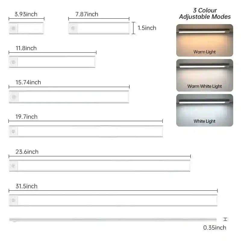 Motion Sensor Under Cabinet LED Light - Rechargeable Smart Home Lighting 3C-SwitchWhite 3C-SwitchWarm 3C-SwitchNatural