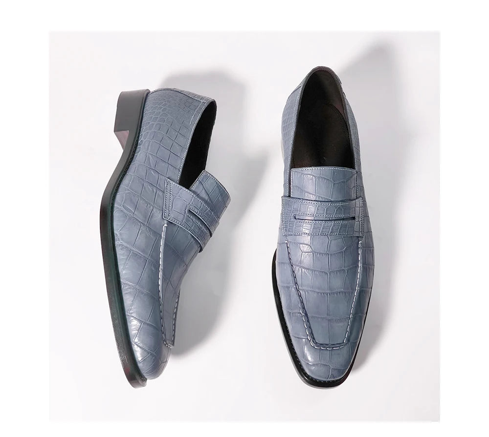 Trendy Designer Loafers Shoes Men Handmade Crocodile Skin Goodyear Shoes Men Classic Leather Luxury Handmade Men's Dress Shoes