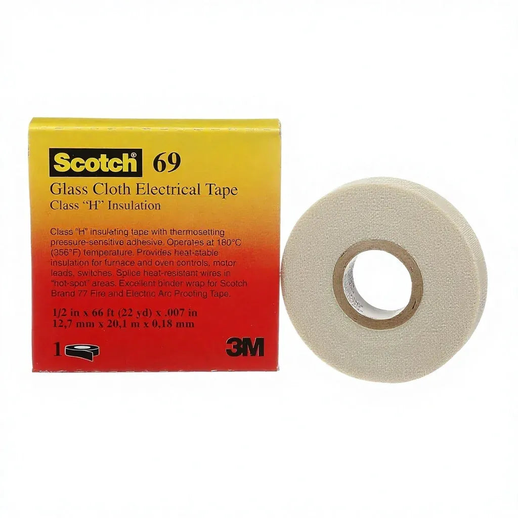 Glass cloth electrical tape roll with cardboard box, cream color