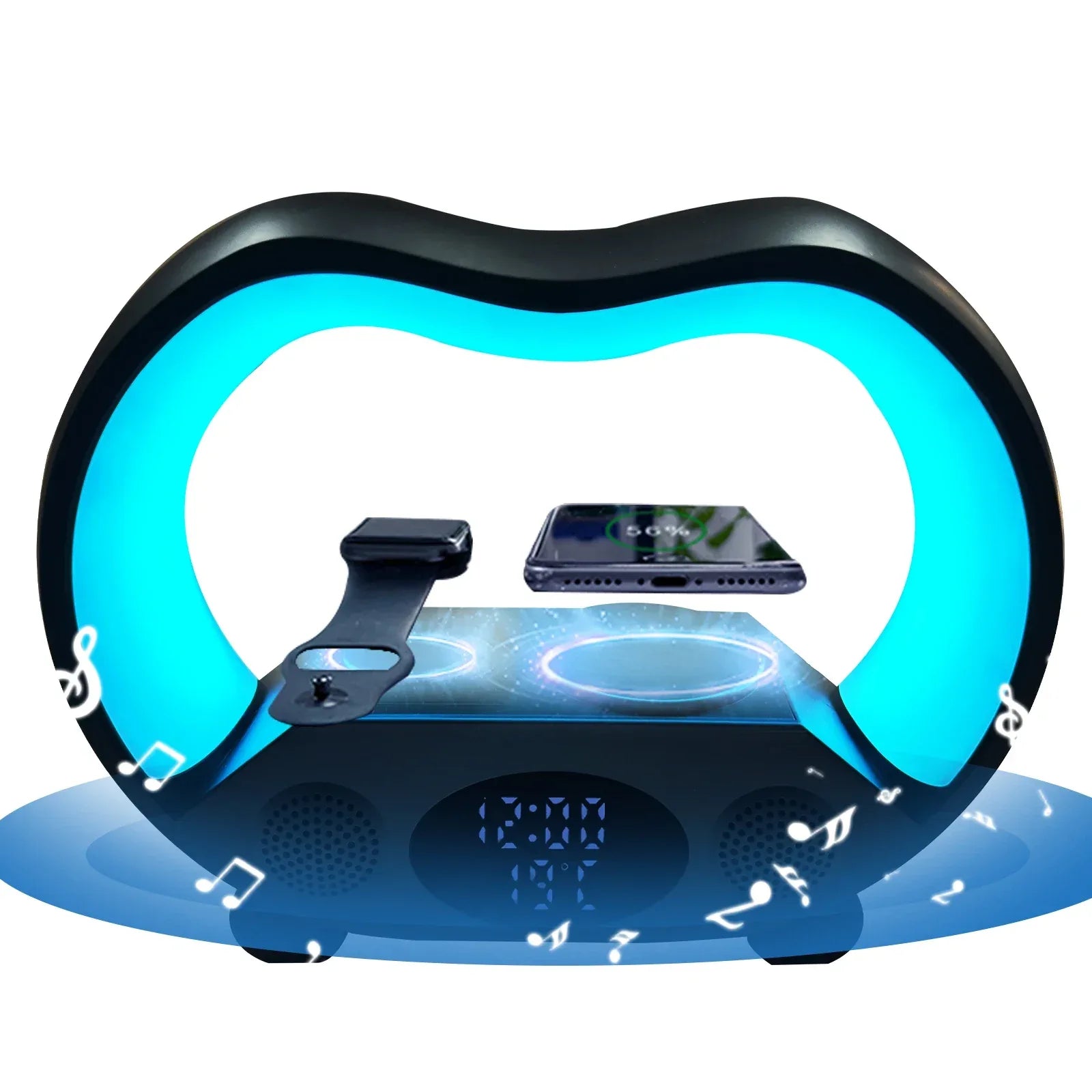 Wireless Charging Alarm Clock with RGB Lamp and Bluetooth Speaker Tidesmit