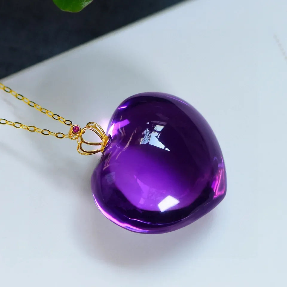 Natural Purple Amethyst Quartz Pendant Necklace 23mm Heart Jewelry Beads Women Men Necklace Brazil AAAAAA