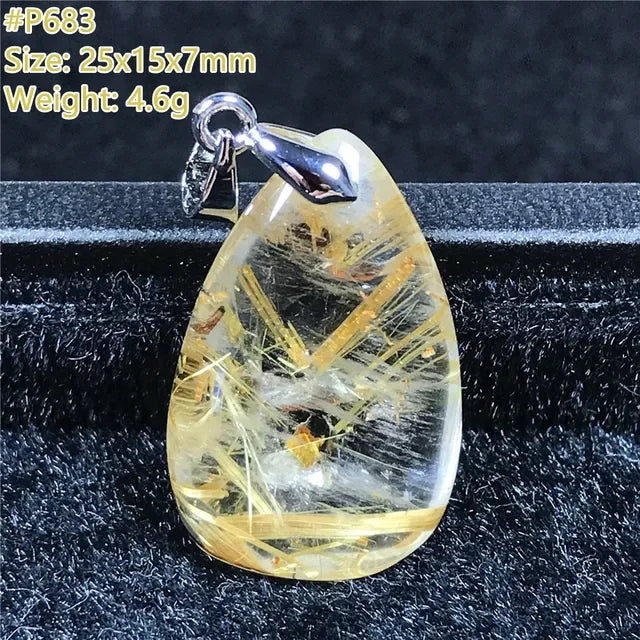 Natural Gold Rutilated Quartz Sterling Silver Pendant Necklace for Women & Men Healing Wealth Gift CCGTC Certified AAAAA